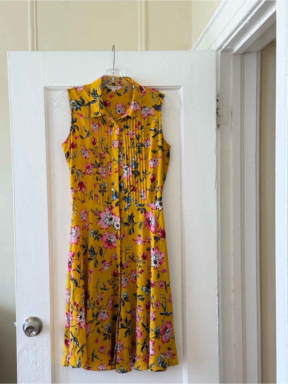 Nannette Yellow Floral Midi Dress with Pink & Green Accents